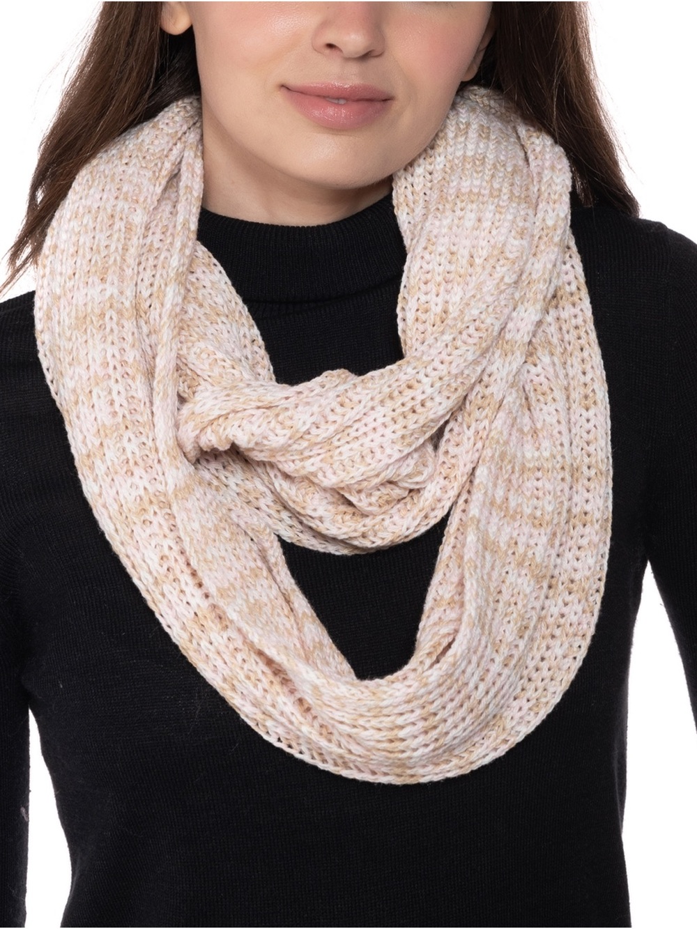 Style & Co. Multicolor Knit Infinity Scarf - Cream, Light Pink, Tan
